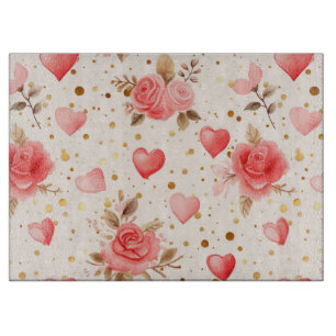 Planche À Découper Aquarelle rose de Valentine Roses et coeurs