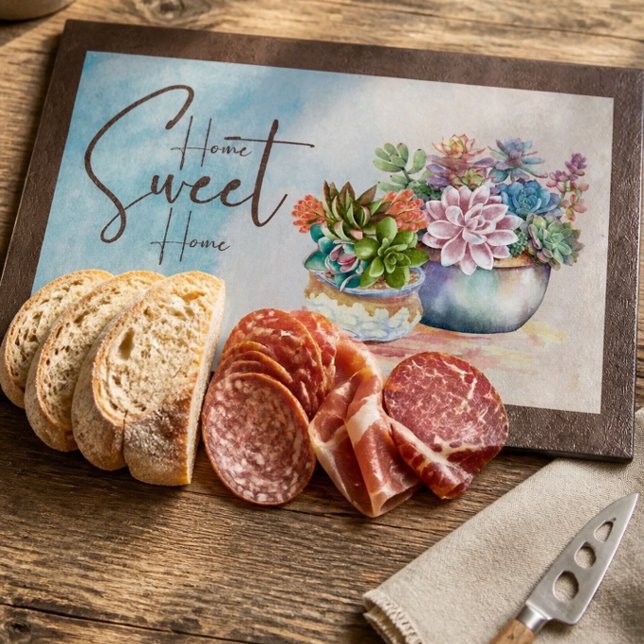 Planche À Découper Aquarelle Succulente Maison Douce Maison (Créateur téléchargé)