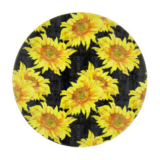 Planche À Découper Aquarelle tournesol noir sans couture Motif