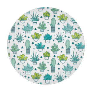 Planche À Découper Aquarelle verte et bleue Motif succulent