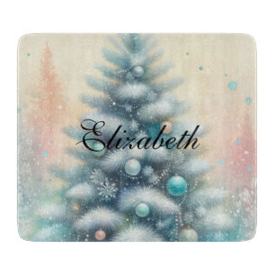 Planche À Découper Aquarelle vintage Arbre de Noël et ornements