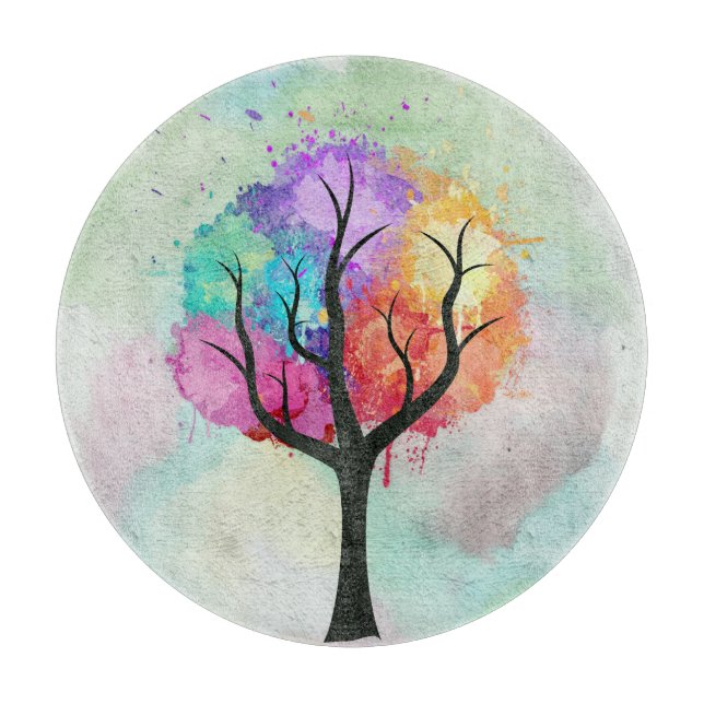 Planche À Découper Arbre belle couleur Pastel Peinture à l'huile Abst (Devant)