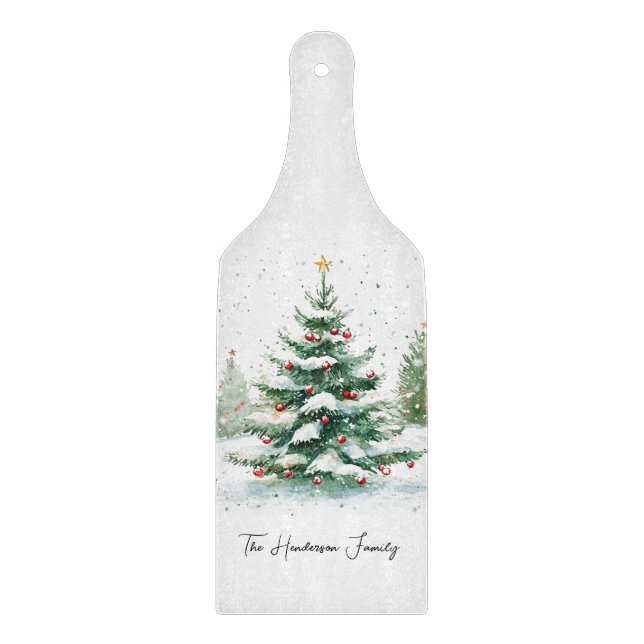 Planche À Découper Arbre de Noël à l'aquarelle avec écriture simple (Devant)