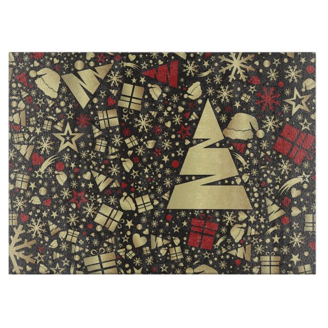 Planche À Découper Arbre de Noël, chapeaux de Père Noël et présents (Devant)