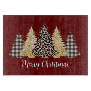 Planche À Découper Arbre de Noël Cheetah Imprimer Buffalo Plaid Parti