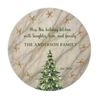 Planche À Découper Arbre de Noël en marbre crème Famille personnalisé