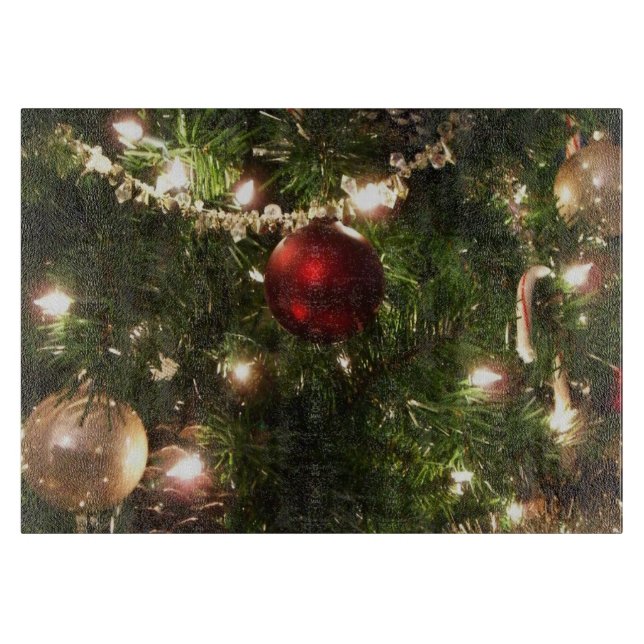 Planche À Découper Arbre de Noël I Vacances Plutôt vert et rouge (Devant)