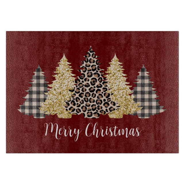 Planche À Découper Arbre de Noël Imprimé Guépard Plaid Buffle Paillet (Devant)
