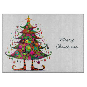 Planche À Découper Arbre de Noël Whimsical, Couleurs Lumineuses,