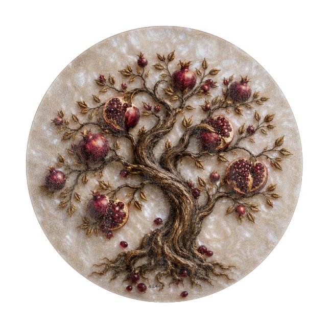Planche À Découper Arbre de Vie avec Grenades | Art en Relief 3D (Devant)