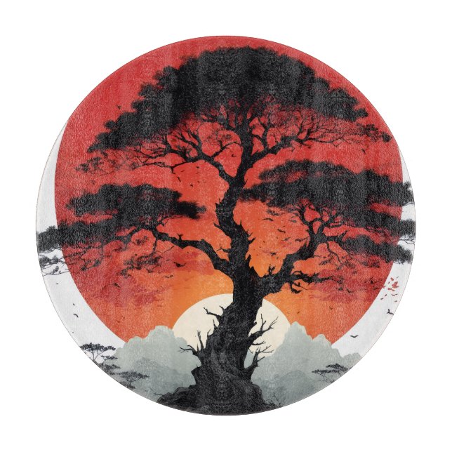 Planche À Découper Arbre du coucher de soleil africain (Devant)