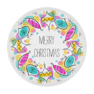 Planche À Découper Arbre rétro Baubles Cercle Noël rond