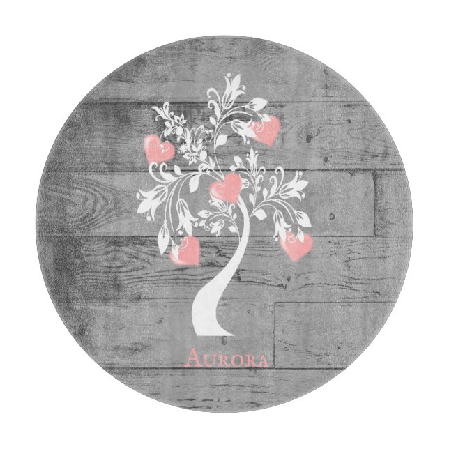 Planche À Découper Arbre rose des coeurs Tableau de coupe personnalis (Devant)