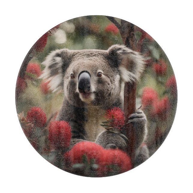 Planche À Découper Arbre Rouge Banksia Avec Ours Koala, (Devant)
