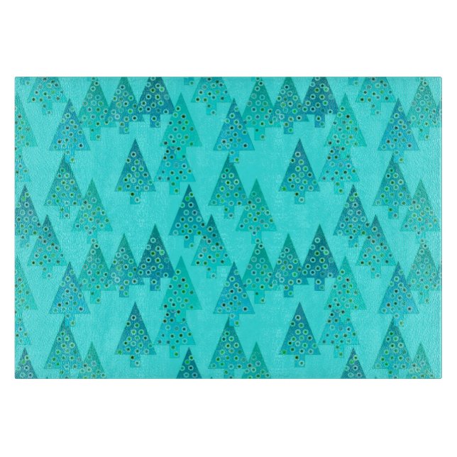 Planche À Découper Arbres de Noël à fleurs modernes - aqua & paon (Devant)