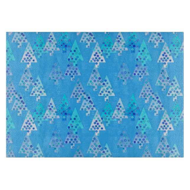 Planche À Découper Arbres de Noël à fleurs modernes - bleu ciel (Devant)