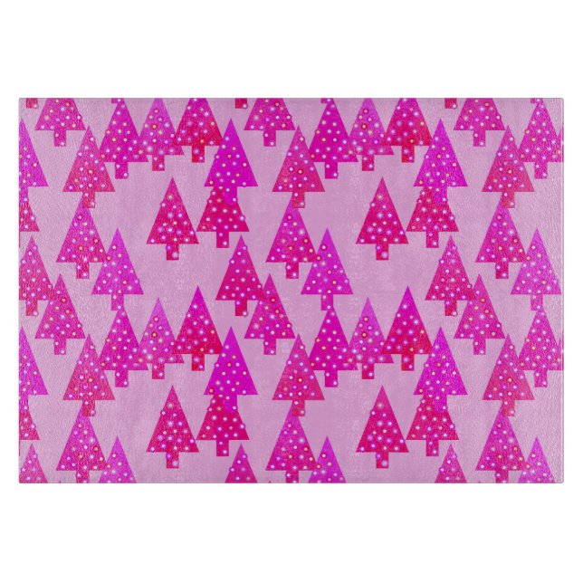 Planche À Découper Arbres de Noël à fleurs modernes - rose fuchsia (Devant)