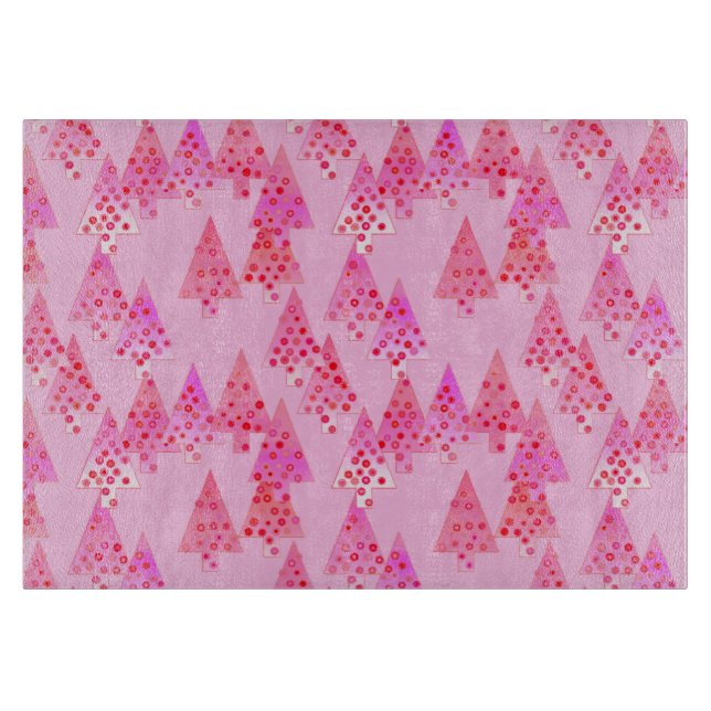Planche À Découper Arbres de Noël à fleurs modernes - rose pastel (Devant)