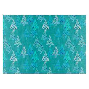 Planche À Découper Arbres de Noël à fleurs modernes - turquoise