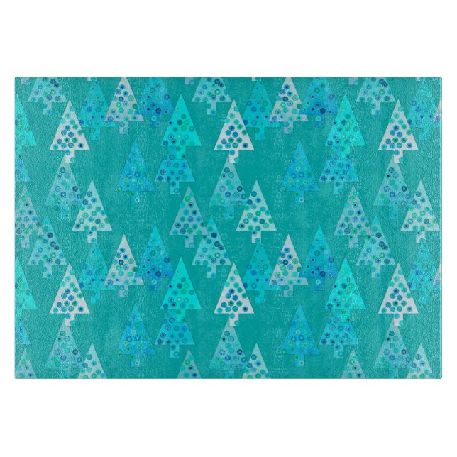 Planche À Découper Arbres de Noël à fleurs modernes - turquoise (Devant)