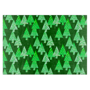Planche À Découper Arbres de Noël à fleurs modernes - vert de pin