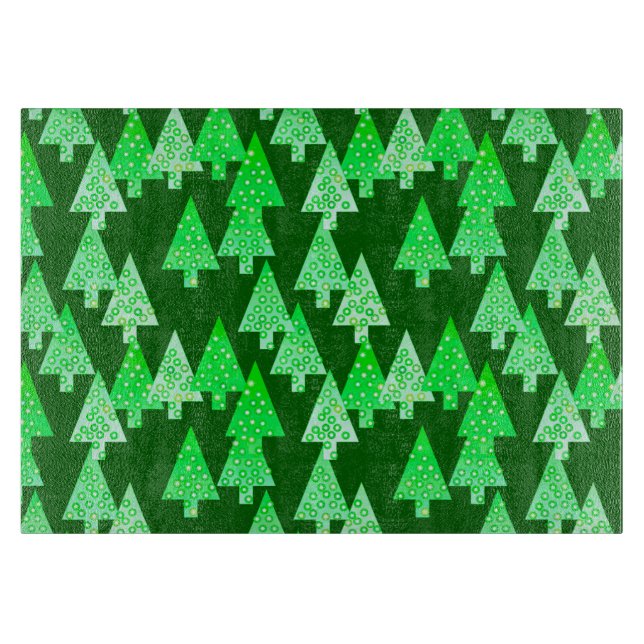Planche À Découper Arbres de Noël à fleurs modernes - vert de pin (Devant)