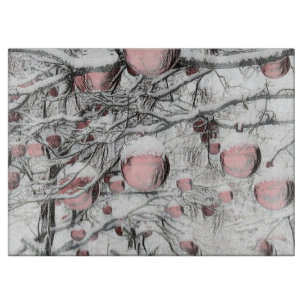 Planche À Découper Arbres enneigés vintage avec décorations dessin