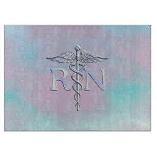Planche À Découper Argent comme RN Caduceus Médicale Mère Pearl