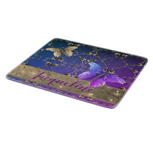 Planche À Découper Argent Rose pourpre dégradé avec nom