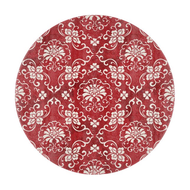 Planche À Découper Arrière - plan chinois en spirale rouge fleur. (Devant)