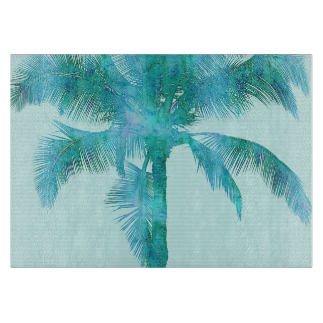 Planche À Découper Arrière - plan d'aquarelle bleu silhouette de Palm (Devant)
