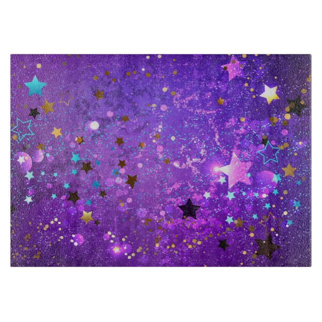 Planche À Découper Arrière - plan de feuille violet avec étoiles (Devant)