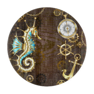 Planche À Découper Arrière - plan en bois avec cheval de mer mécaniqu