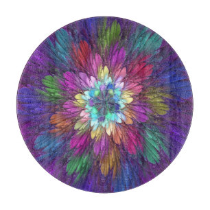 Planche À Découper Art abstrait fractal de fleurs psychédéliques colo