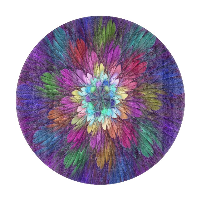 Planche À Découper Art abstrait fractal de fleurs psychédéliques colo (Devant)