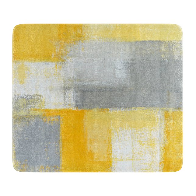 Planche À Découper Art abstrait gris et jaune "sournois" (Devant)
