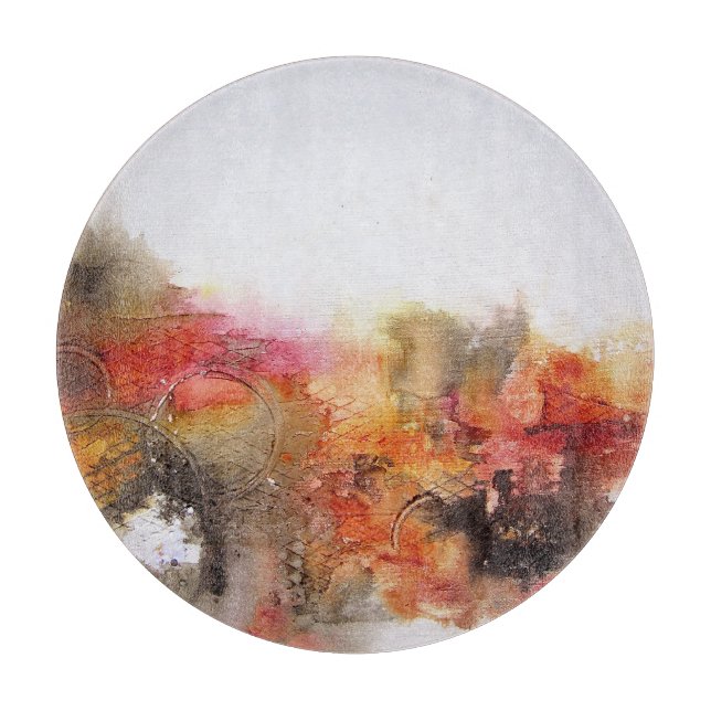 Planche À Découper Art abstrait moderne blanc orange rouge-brun (Devant)