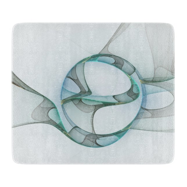 Planche À Découper Art Abstrait moderne Fractal Bleu Turquoise Gris (Devant)