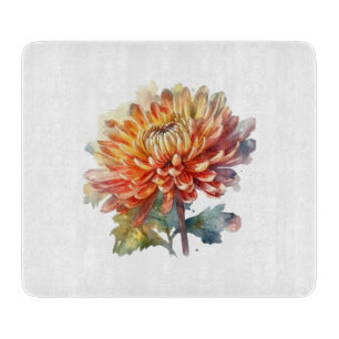 Planche À Découper Art botanique à l'aquarelle de chrysanthème herbe