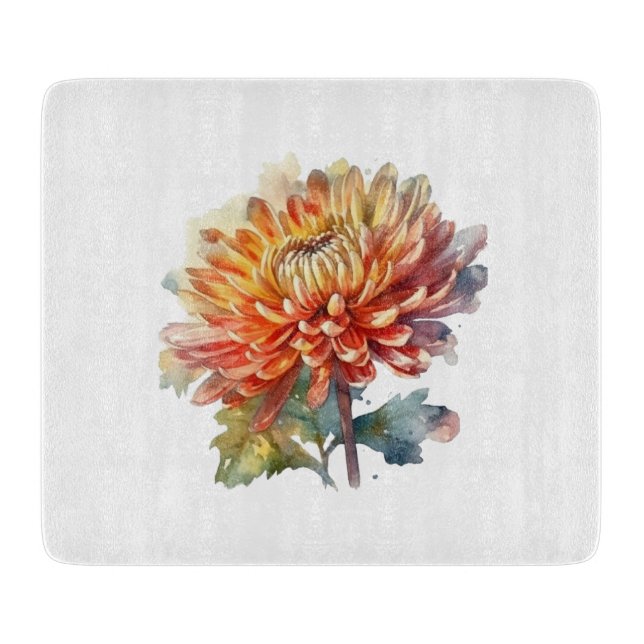 Planche À Découper Art botanique à l'aquarelle de chrysanthème herbe (Devant)