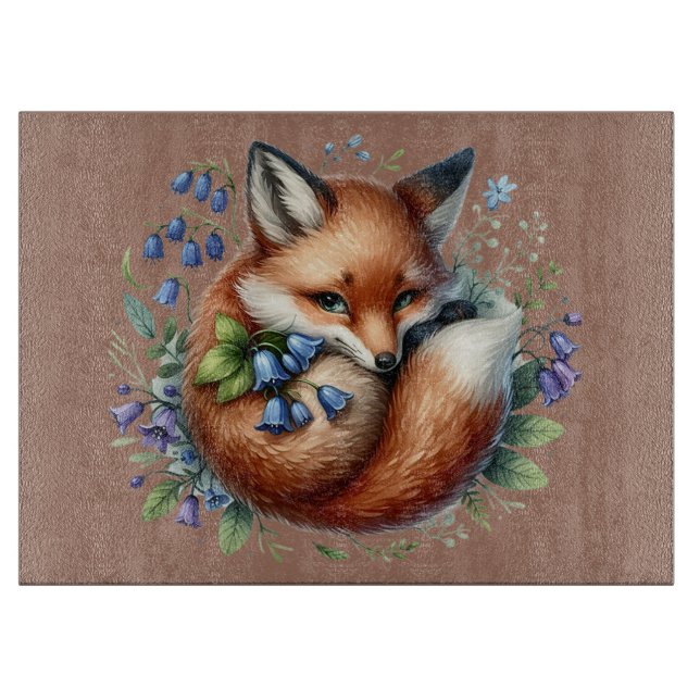 Planche À Découper Art botanique du renard floral de la forêt (Devant)