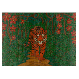 Planche À Découper Art de cloisonné Tigre sur le chemin de la jungle