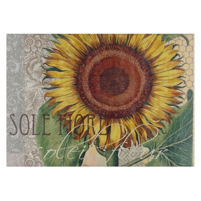 Planche À Découper Art de fleur de damas vintage tournesol (Devant)
