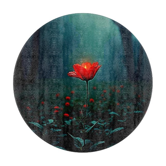 Planche À Découper Art de fleur rouge lumineuse unique (Devant)