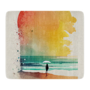 Planche À Découper Art de plage abstrait Marche dans les vagues 