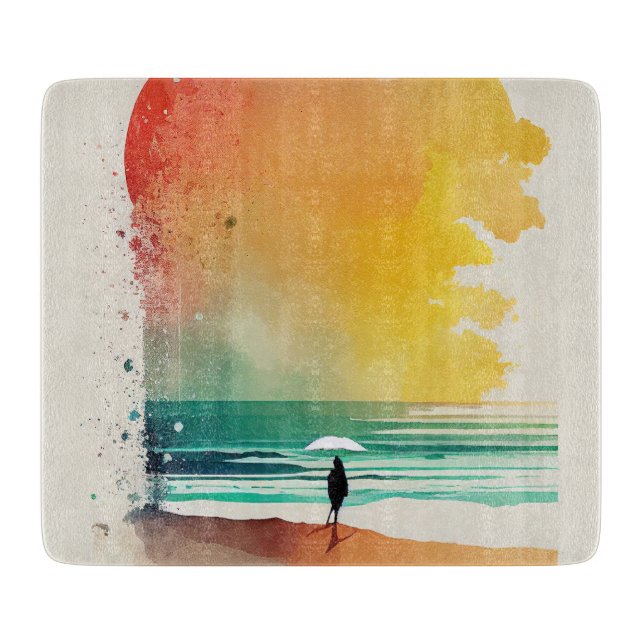 Planche À Découper Art de plage abstrait Marche dans les vagues  (Devant)