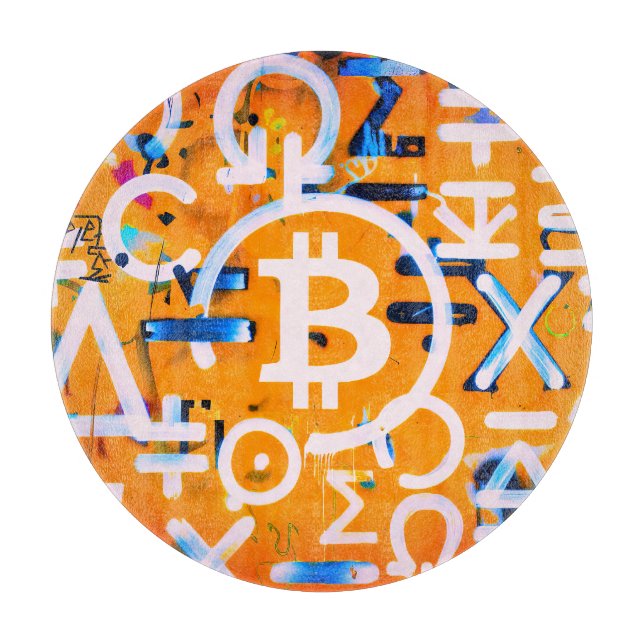 Planche À Découper Art de rue Bitcoin (peinture orange n° 3) (Devant)