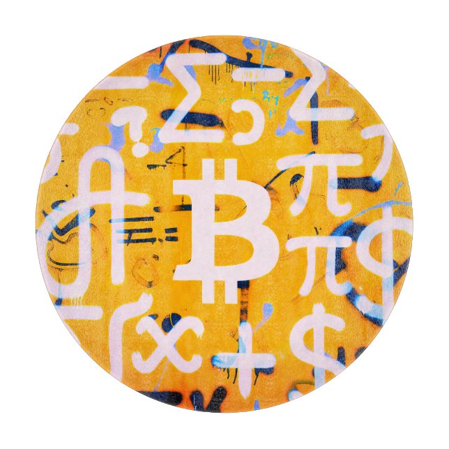 Planche À Découper Art de rue Bitcoin (peinture orange n° 4) (Devant)