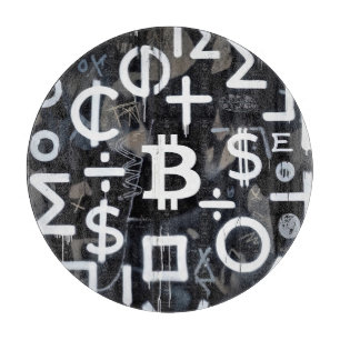 Planche À Découper Art de rue sur la monnaie Bitcoin (Peinture noire