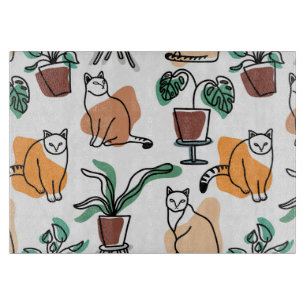 Planche À Découper Art de trait dessin chats et fleurs